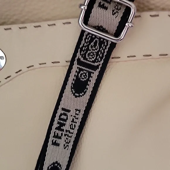 Fendi White Leather Selleria Crossbody Bag Cream